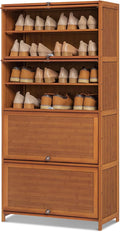 Bamboo 8 Tier Shoe Shelf Storage Rack with Flip Doors C6573