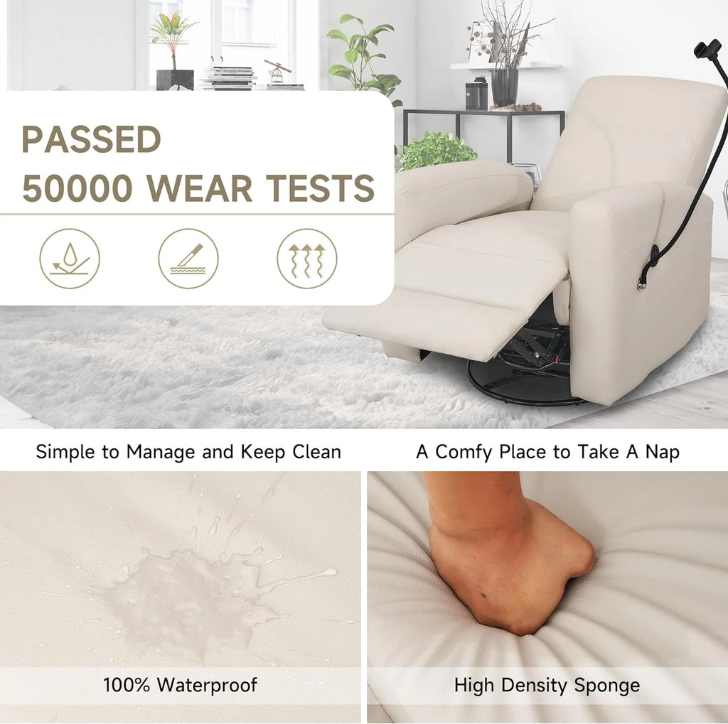 Creamy White Swivel Rocking Power Recliner Chair with USB Port K591729