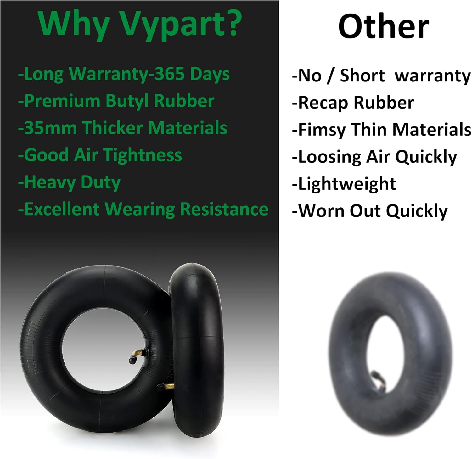 2 Pack Heavy Duty Replacement Inner Tubes with TR-13 Straight Metal Air Valve Stem A722062