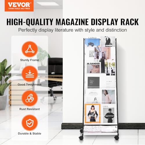6-Tier Floor Standing Magazine Display Rack with 4 Wheels, 6 Pockets X6463
