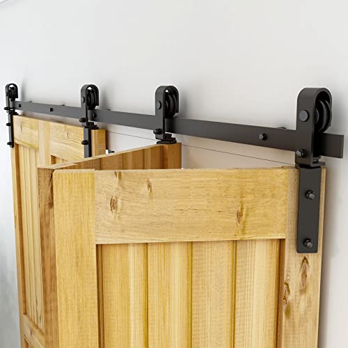Black Track Bi-Folding Sliding Barn Door Hardware Kit E91871