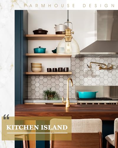7.5" Farmhouse Pendant Lighting with Clear Seeded Glass Shade, Gold Wood Paint Finish V511