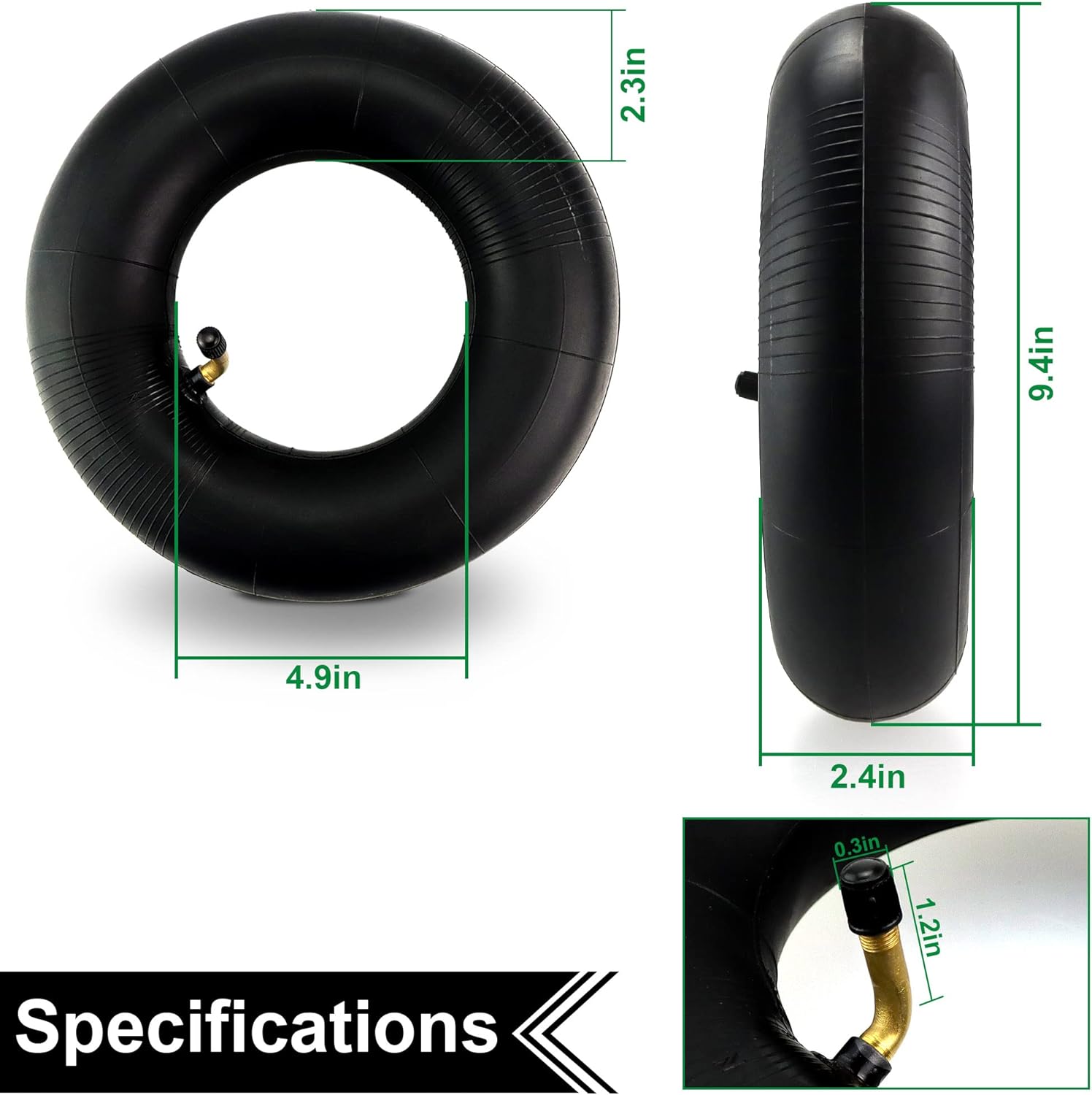 2 Pack Heavy Duty Replacement Inner Tubes with TR-13 Straight Metal Air Valve Stem A722062