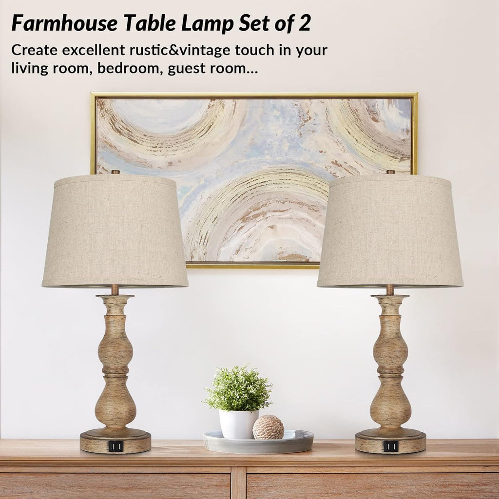 Set of 2 Touch Control Table Lamps with USB Ports, Cream Shades Y4023
