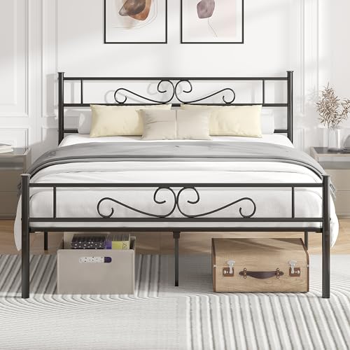 Full Size Bed Frame with Headboard, Heavy-Duty Metal Platform W375