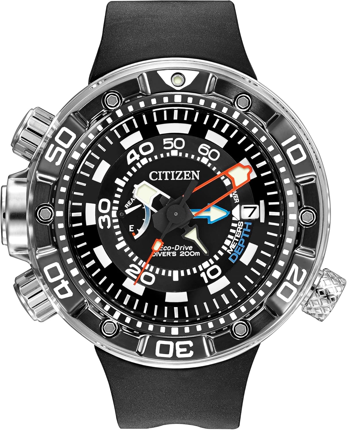 Men's Eco-Drive Promaster Sea Aqualand Depth Meter Watch in Stainless Steel with Black Polyurethane strap, Black Dial Z780295