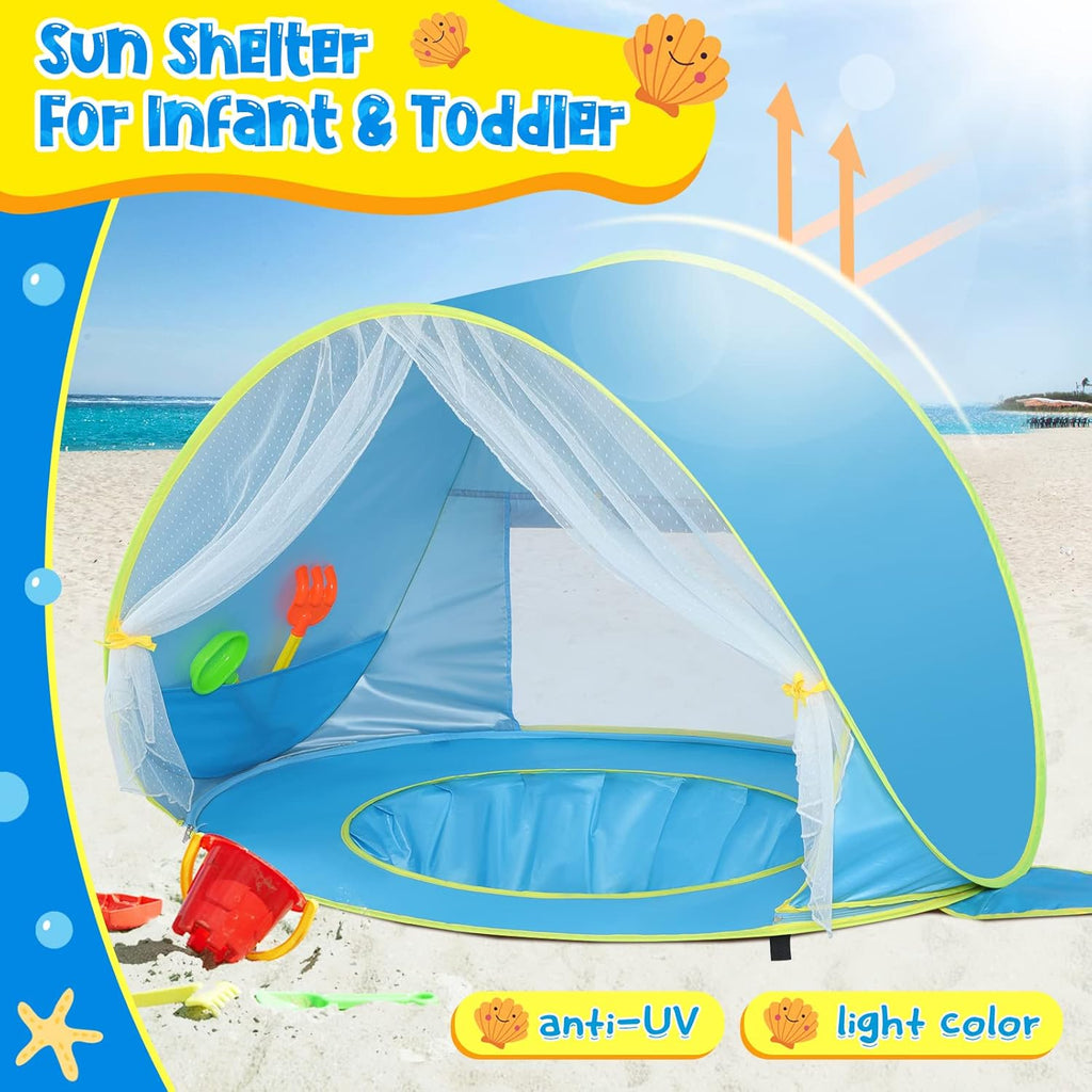Baby Beach Tent Sun Shelter UPF50+ Pop Up Shade Pool (Front Mesh Blue) H689