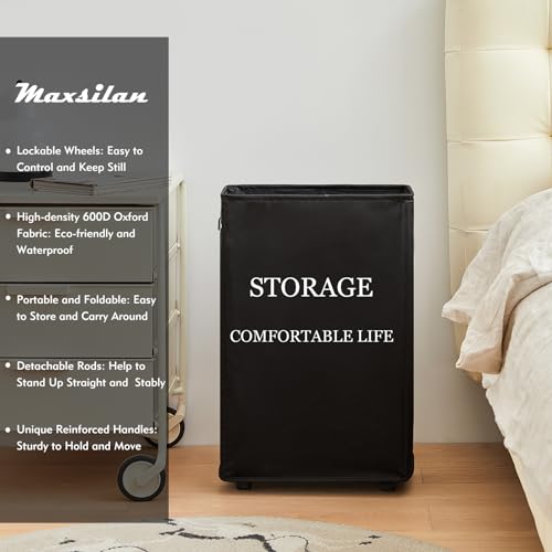 Beige 50L Collapsible Rolling Laundry Hamper B728160