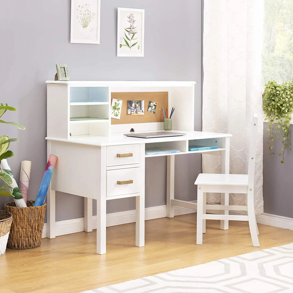 White Desk Hutch and Chair with Drawers X1703