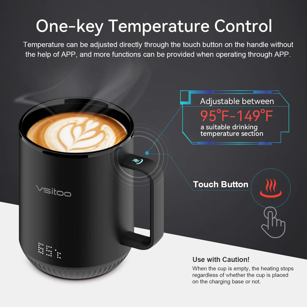Black Self Heating Coffee Mug 10 oz with Lid F258