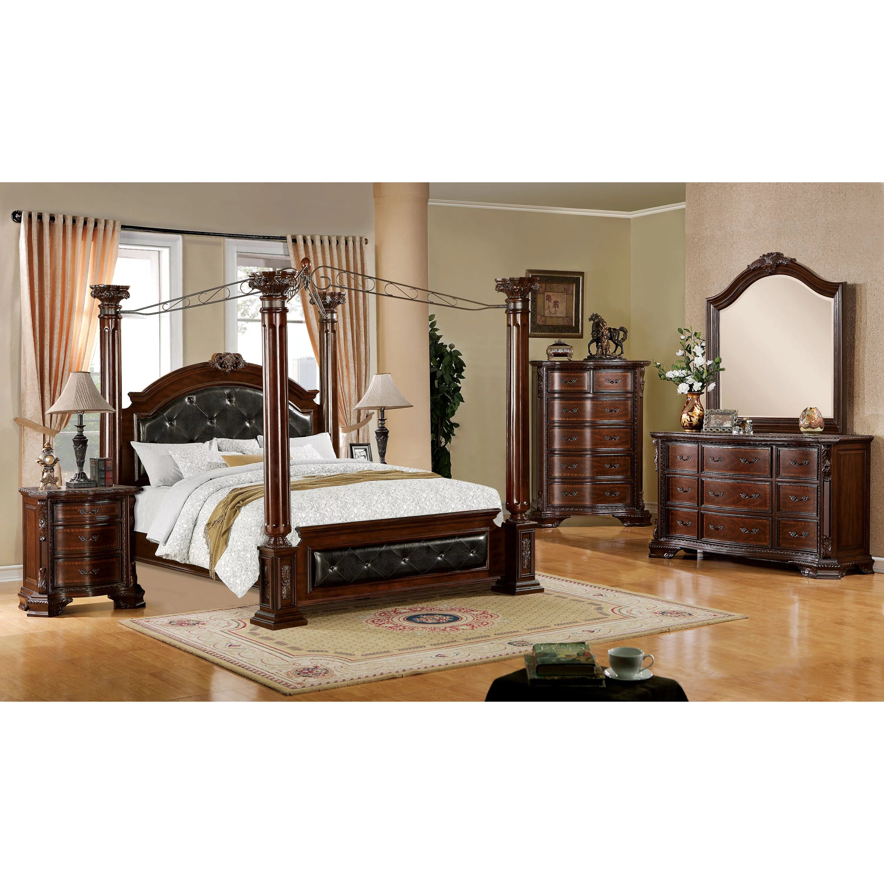 Brown Cherry Queen Canopy Bed Q888150