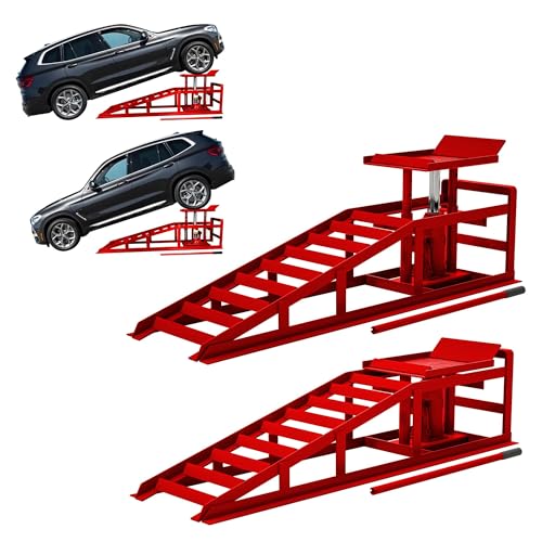 2 Pack Hydraulic Car Ramps 5T 10000lbs Low Profile Lift Height 11.61-16.21 Inches B83420