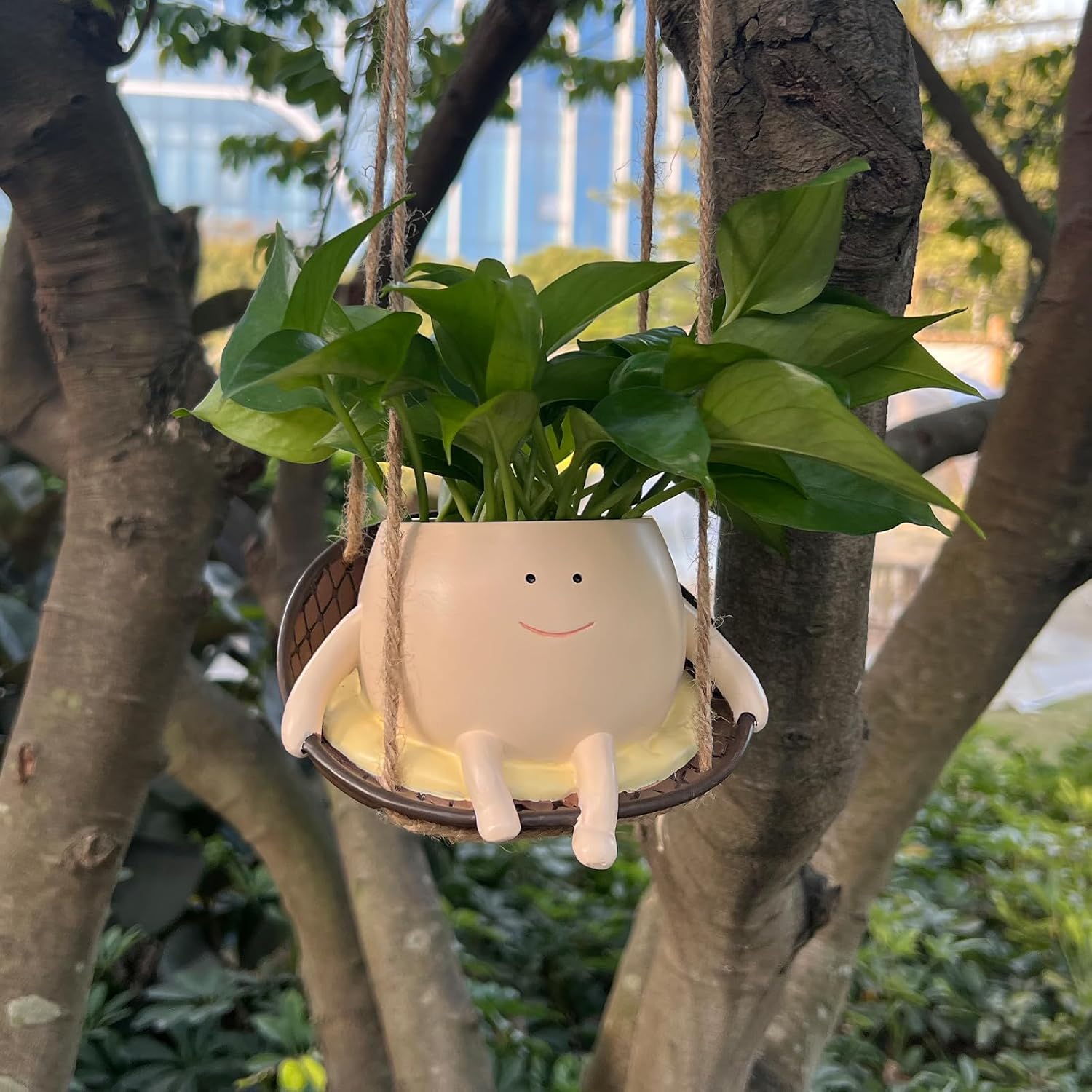 Hanging Swing Chair Planter Pot Smile Face Plant Pot for Indoor Outdoor Plants Cute Head Flower Pots B932