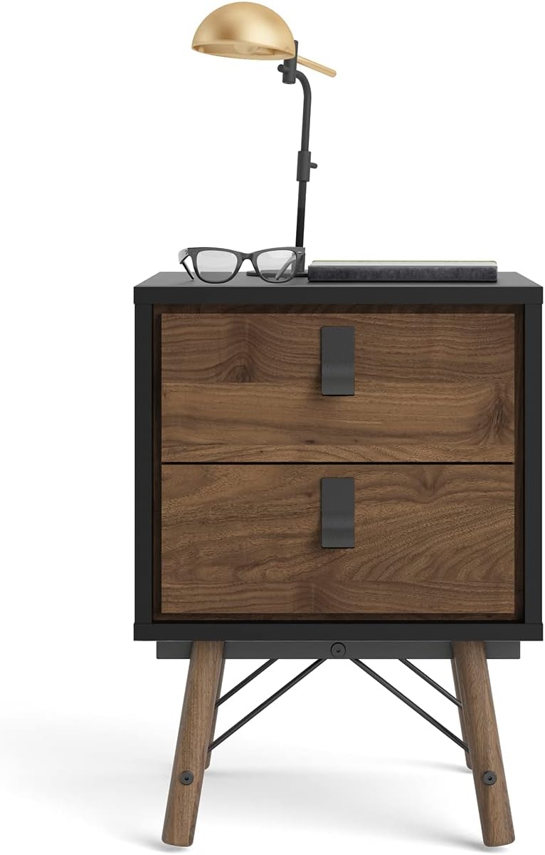 Black Matte 2 Drawer Nightstand N8484