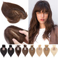 100% Real Human Hair Toppers with Bangs Silk Base 150% Density Clip in Topper 2.7”x5.1” Hair Pieces A766038