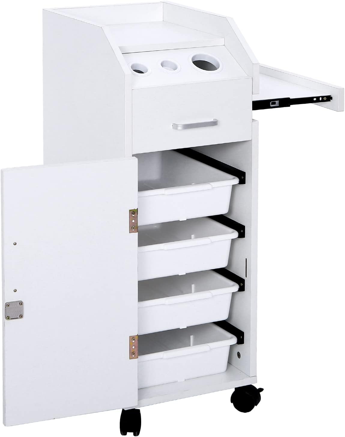 Rolling Hair Salon Storage Cart with Wheels & 3 Hair Dryer Holders & Drawers & Lock J99478