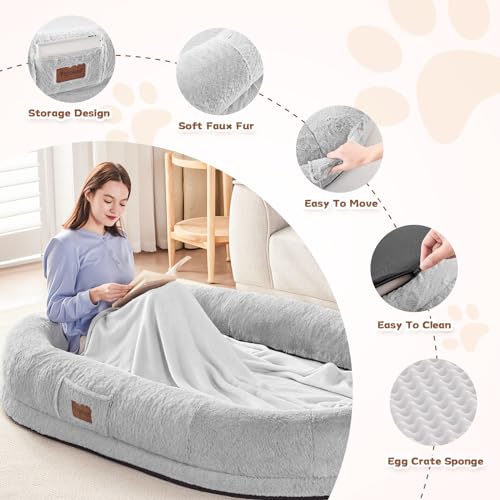Giant Foldable Faux Fur Memory Foam Dog Bed Black E47659