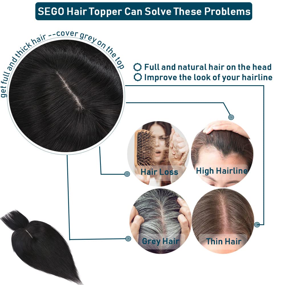 100% Real Human Hair Toppers with Bangs Silk Base 150% Density Clip in Topper 2.7”x5.1” Hair Pieces A766038