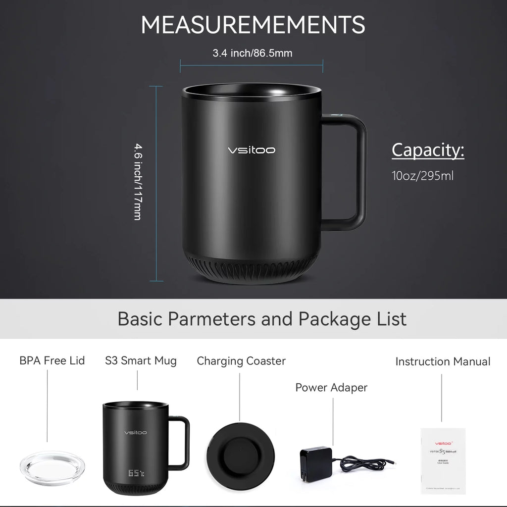 Black Self Heating Coffee Mug 10 oz with Lid F258