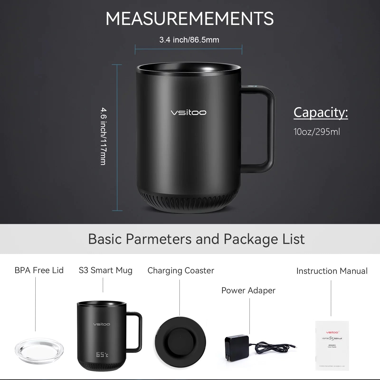 Black Self Heating Coffee Mug 10 oz with Lid F258