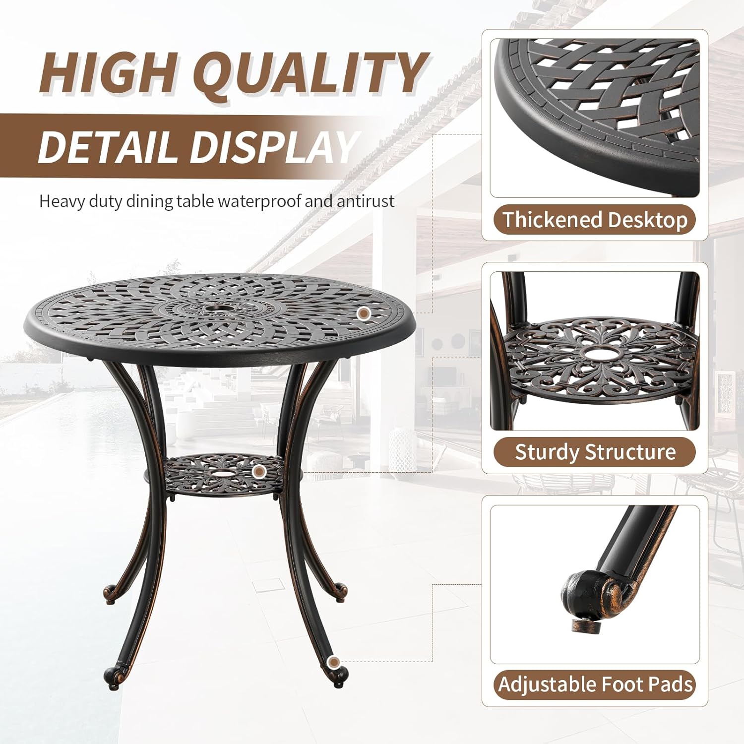 Black Metal Round Patio Dining Table with Umbrella Hole R62575