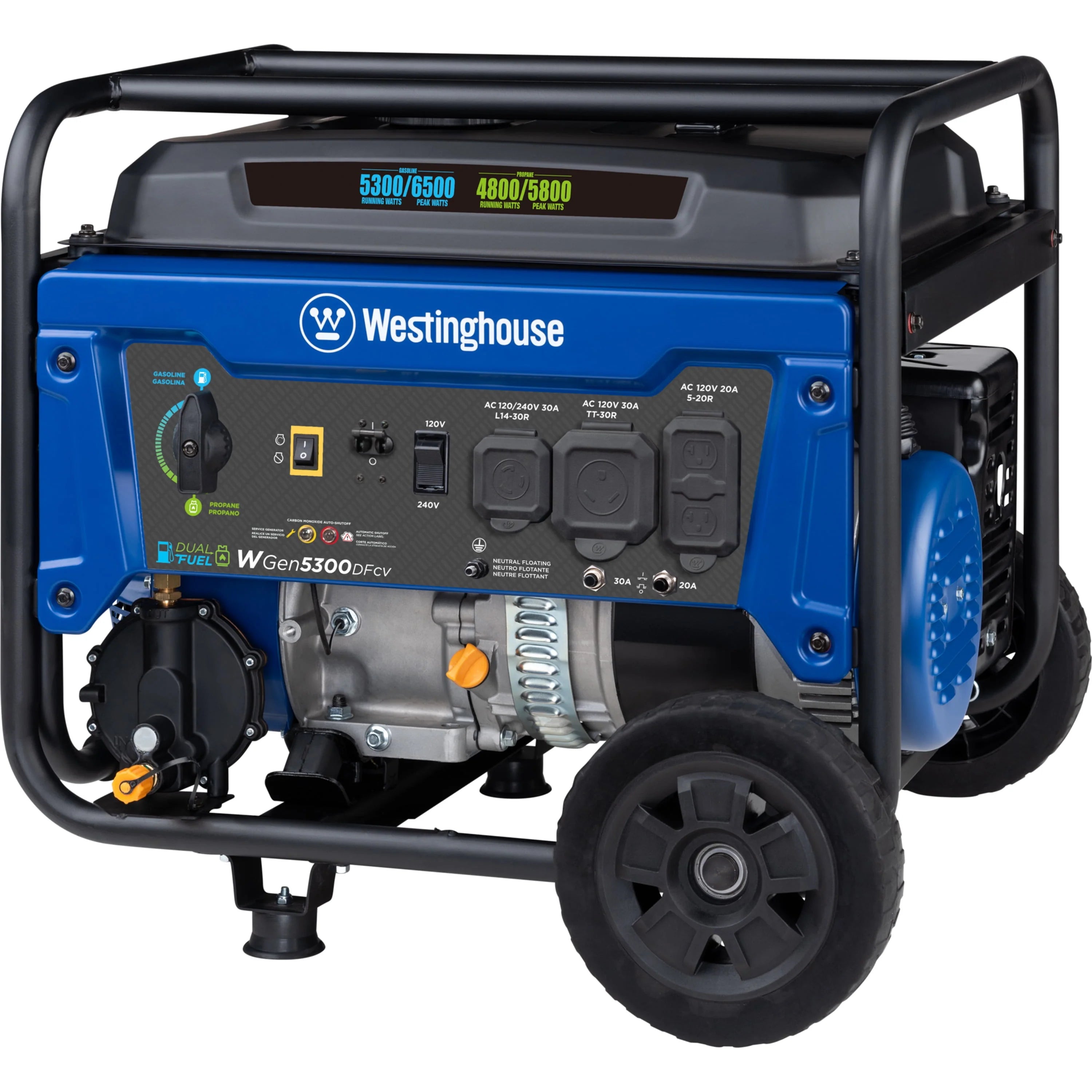 6500 Peak Watt Dual Fuel Portable Generator with CO Sensor and Wheel Kit A61162