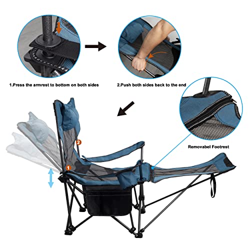 Camping Folding Chair with Foot Rest, Cup Holder, Removable Storage Bag (Blue) B37337