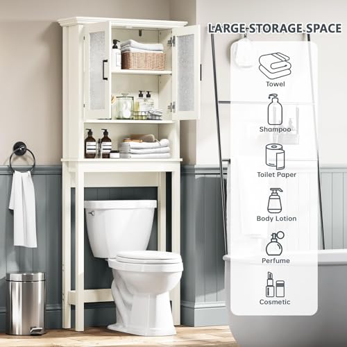 Espresso Over The Toilet Storage Cabinet with Glass Doors and Adjustable Shelf W971