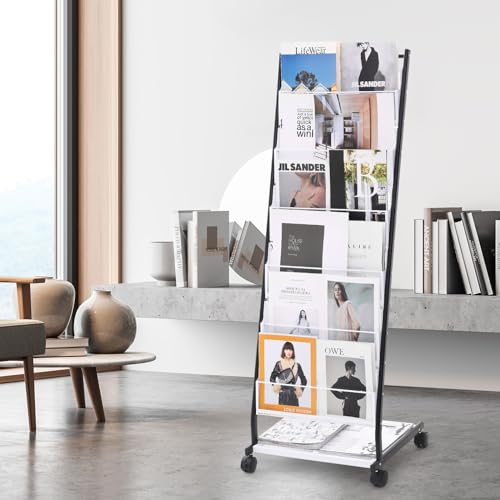 6-Tier Floor Standing Magazine Display Rack with 4 Wheels, 6 Pockets X6463