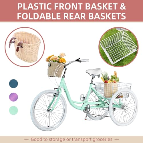 7 Speed 20/24/26 inch Three-Wheeled Bicycle with Basket W131