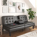 Black Faux Leather Memory Foam Futon with Cupholder and USB S276311