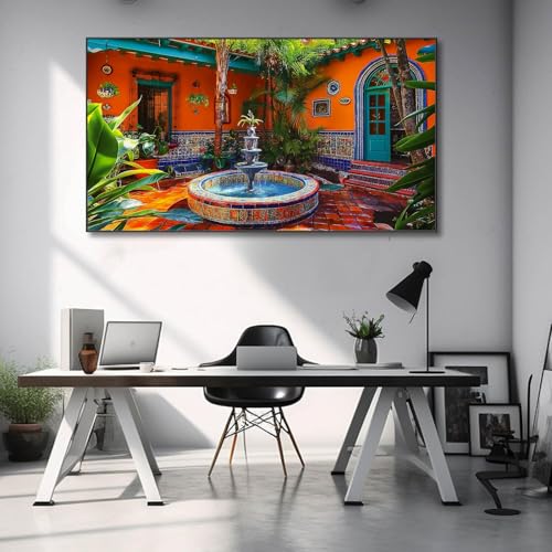 Gold Metal Framed 36x20 inch Large Abstract Canvas Wall Art C922
