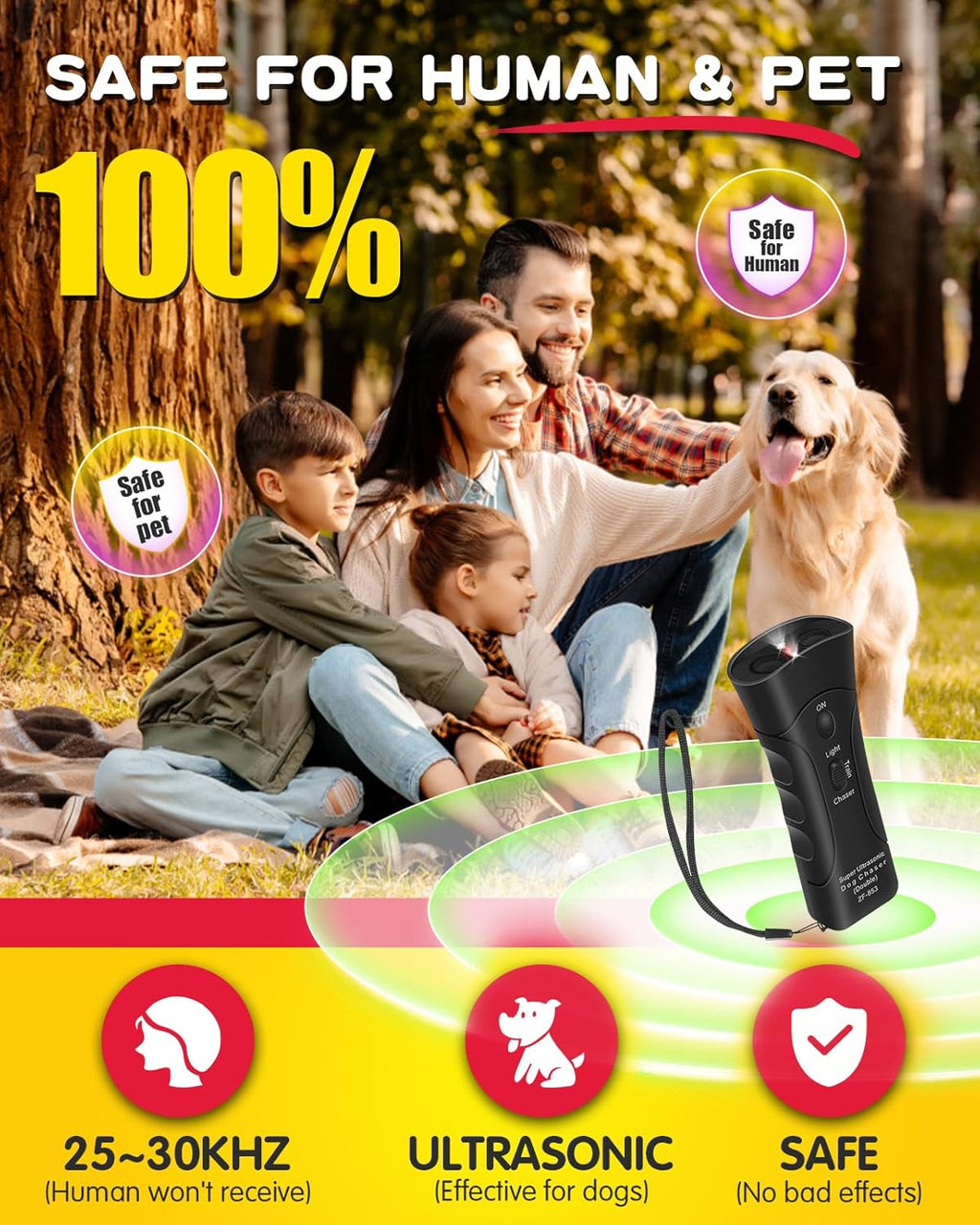 Ultrasonic Dog Bark Deterrent with 3 Modes and LED Light E902560