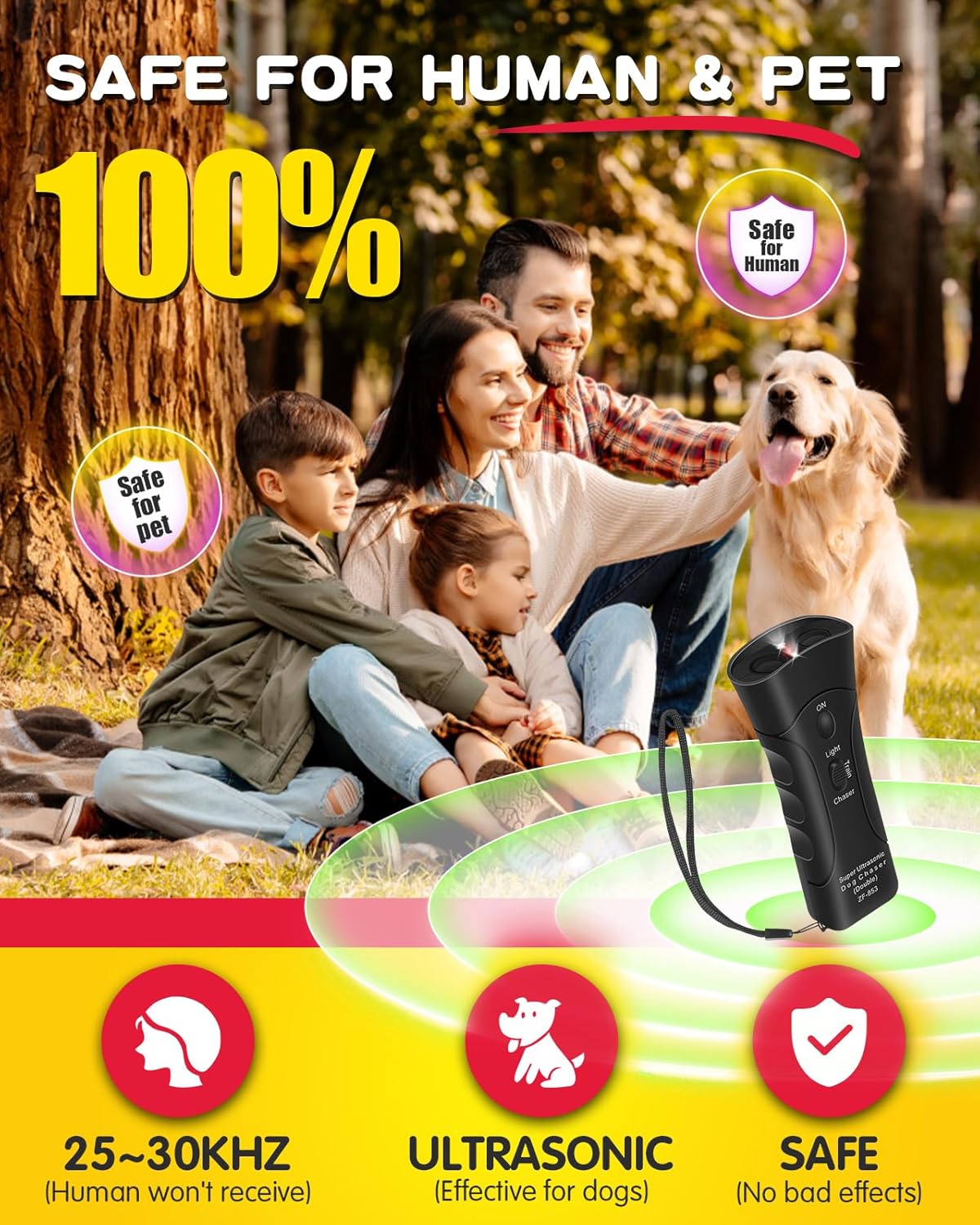 Ultrasonic Dog Bark Deterrent with 3 Modes and LED Light E902560