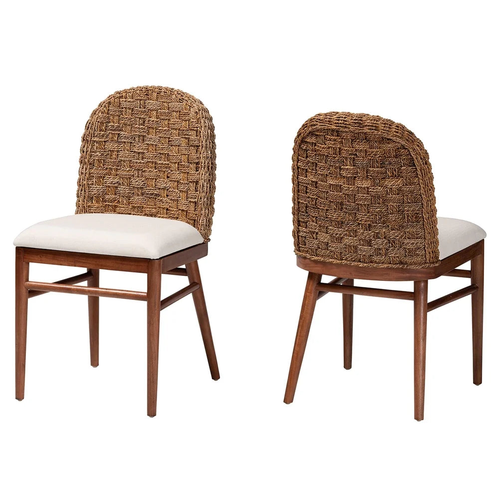 18.9" Acacia Wood & Seagrass Dining Chair in Brown Set of 2 B67687