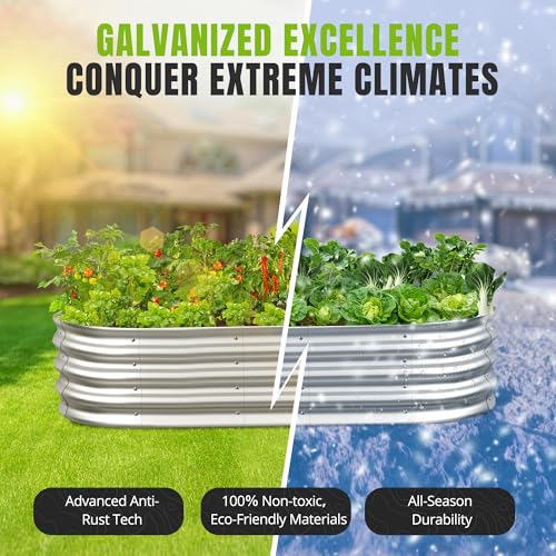 Galvanized Raised Garden Bed Planter Boxes, Large Oval Metal, Silver W2593