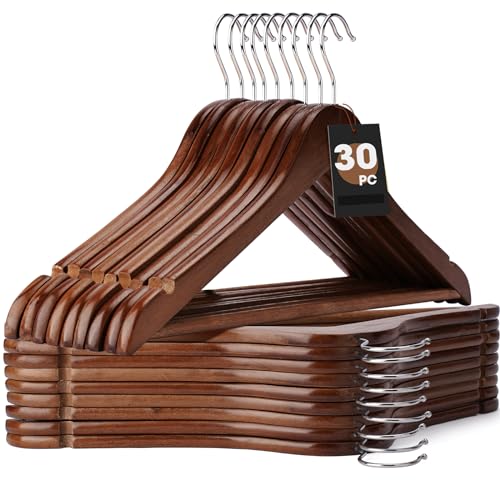 30-Pack Wooden Clothes Hangers with Rotatable Hook A42910