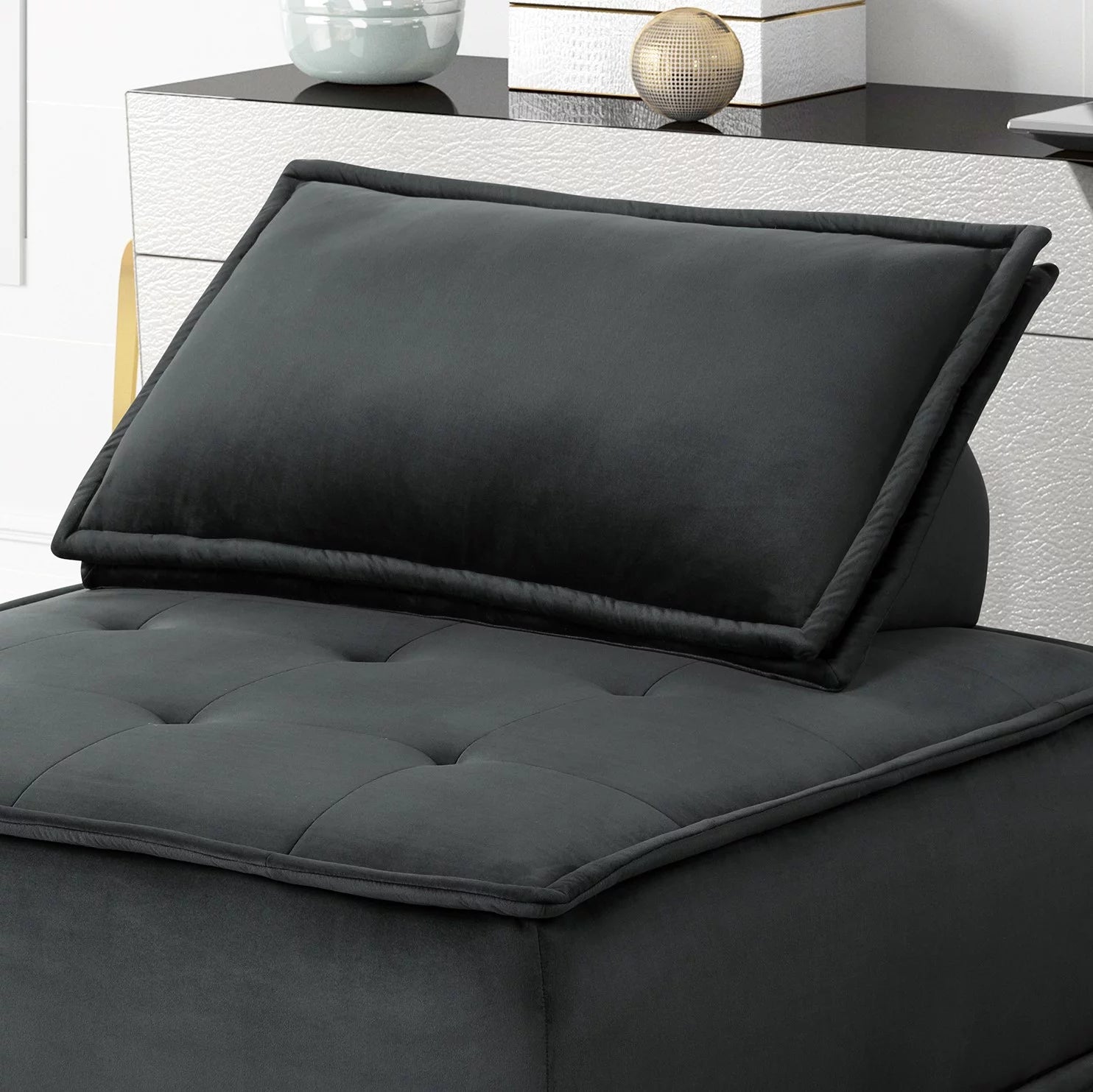 Armless Lounge Chair with Tufted Seat and Removable Cushion Cover Z1726
