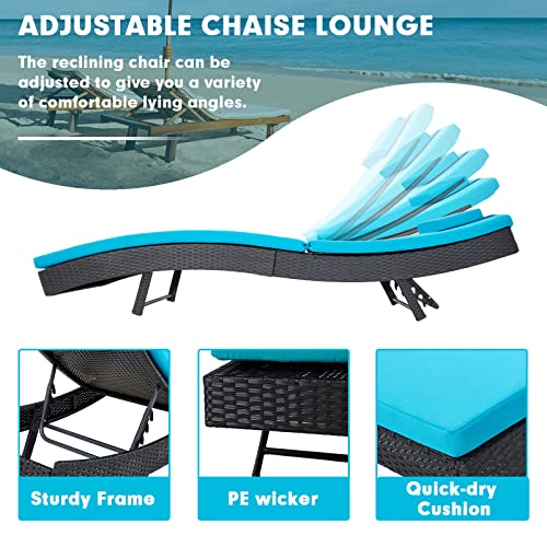 Outdoor Reclining PE Rattan Steel Frame Chaise Lounge Chairs Set of 2 O32764