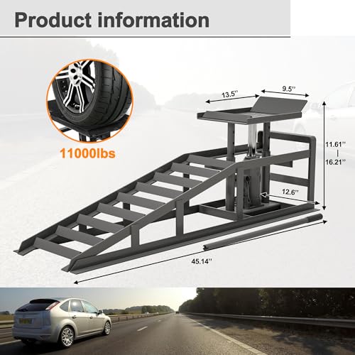 2 Pack Hydraulic Car Ramps 5T 10000lbs Low Profile Lift Height 11.61-16.21 Inches B83420