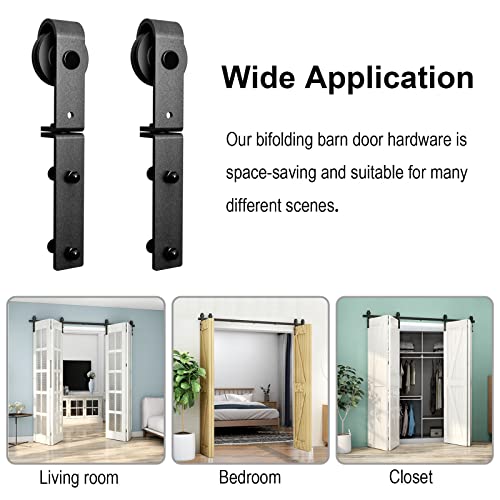 Black Track Bi-Folding Sliding Barn Door Hardware Kit E91871