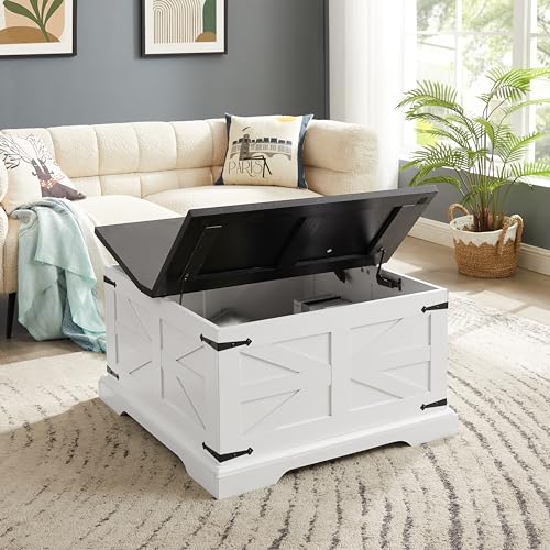 Farmhouse Lift Top Coffee Table, 31.5" Square Wood Center Table with Hidden Storage Compartment D170