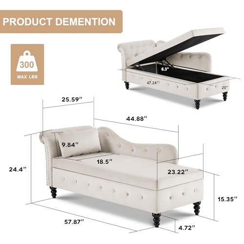 Beige Tufted Velvet Chaise Lounge with Storage G735082