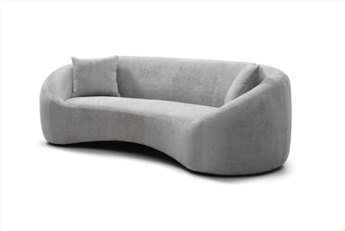 Light Gray Chenille Velvet 3 Seater Curved Sofa Q37043