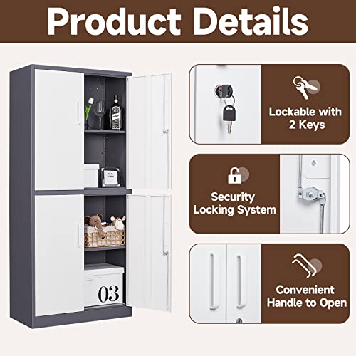 Black 72" Tall Steel Lockable Storage Cabinet with 2 Doors and 5 Adjustable Shelves M30463