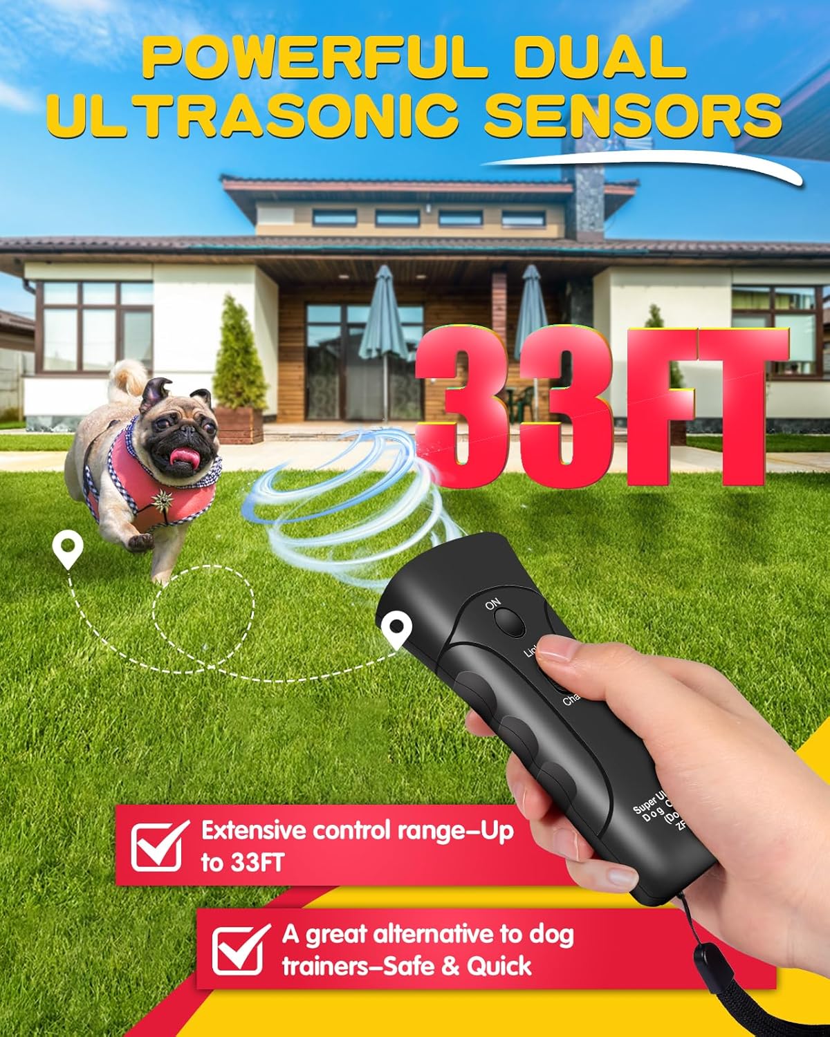 Ultrasonic Dog Bark Deterrent with 3 Modes and LED Light E902560