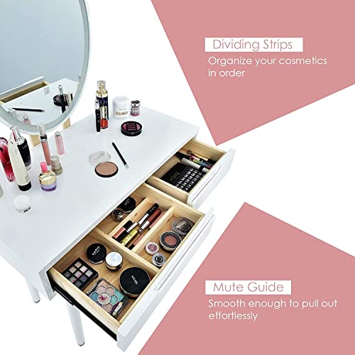 White Wooden Vanity Table Set with 3-Color Lighted Dimming Mirror, Cushioned Stool & 2 Sliding Drawer T611