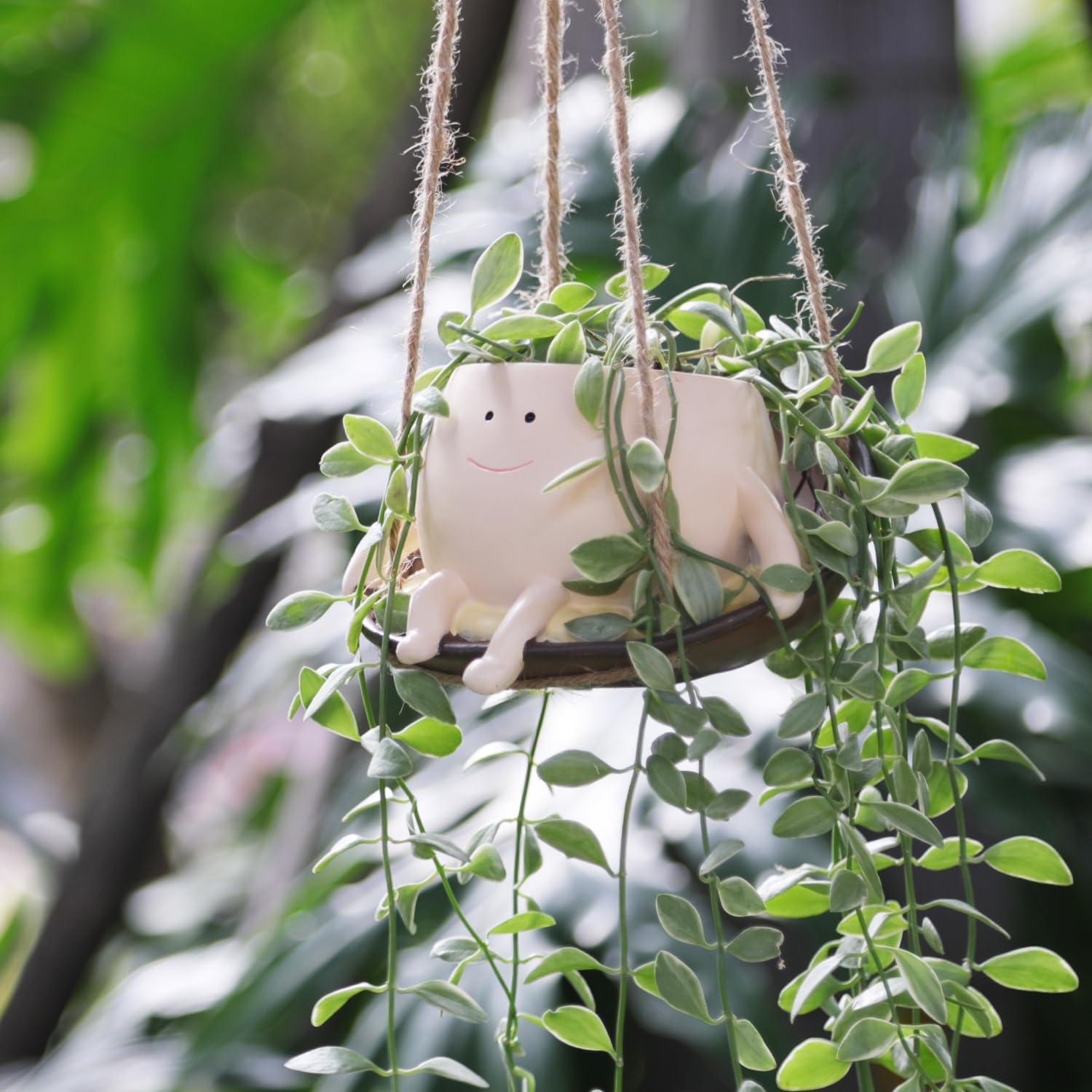 Hanging Swing Chair Planter Pot Smile Face Plant Pot for Indoor Outdoor Plants Cute Head Flower Pots B932