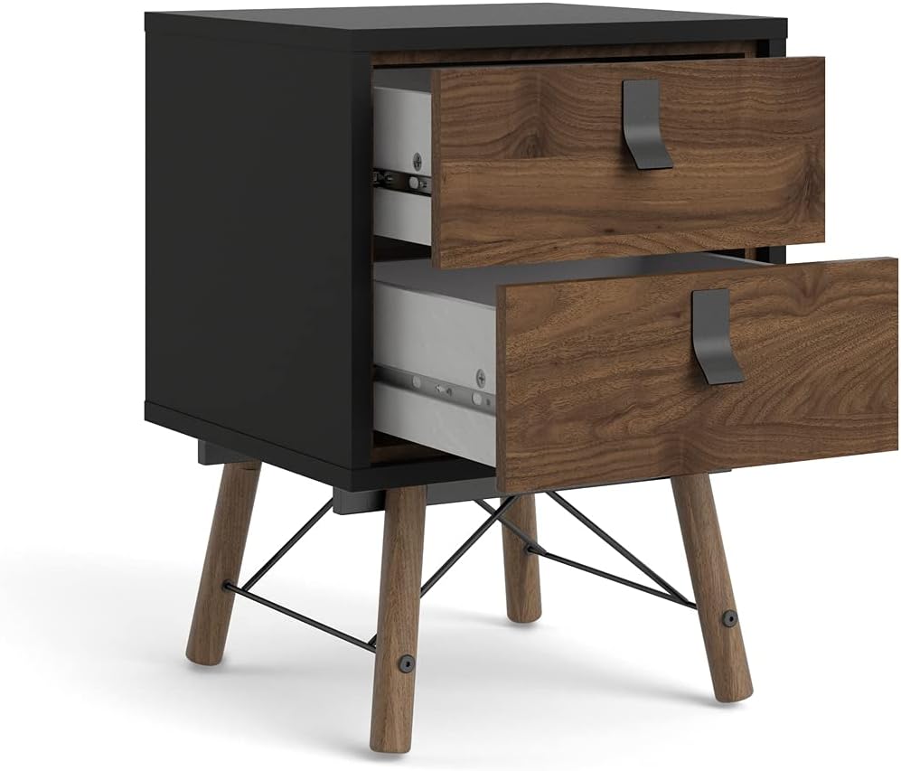 Black Matte 2 Drawer Nightstand N8484