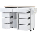 Rolling Kitchen Island with Storage, Rubber Wood Mobile Kitchen Cart with Lockable Wheels, Drawers, Shelves Q9277